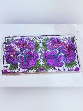 Purple Embroidered Floral Cosmetic Clutch - by Sam We’ll